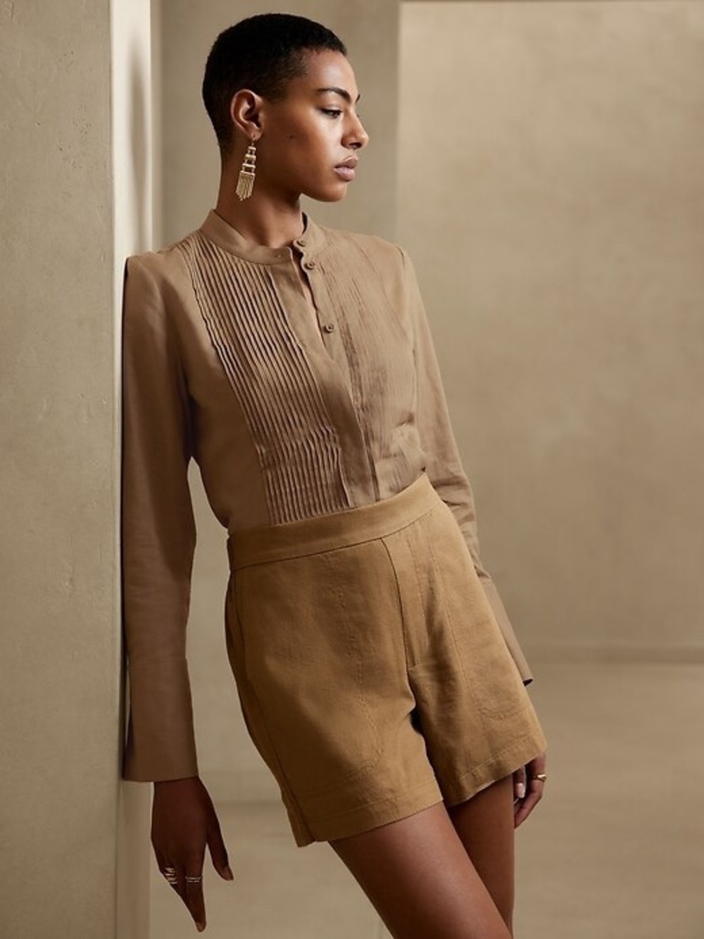 Linen Blend Tuxedo Shirt